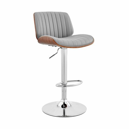 ARMEN LIVING Brock Adjustable Gray Faux Leather & Walnut Wood Bar Stool Chrome LCBCBAWAGR